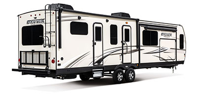 2020 Venture RV SportTrek Touring Edition STT333VMI Travel Trailer Exterior Rear 3-4 Door Side