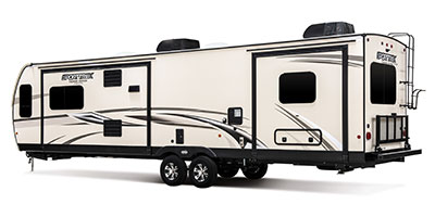 2020 Venture RV SportTrek Touring Edition STT333VMI Travel Trailer Exterior Rear 3-4 Off Door Side