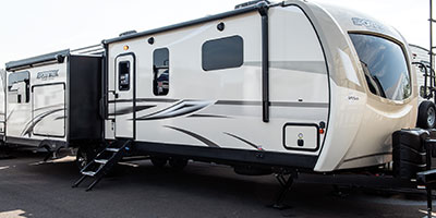 2020 Venture RV SportTrek Touring Edition STT336VRK Travel Trailer Exterior Front 3-4 Door Side