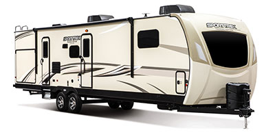 2020 Venture RV SportTrek Touring Edition STT343VBH Travel Trailer Exterior Front 3-4 Door Side