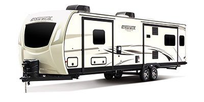 2020 Venture RV SportTrek Touring Edition STT343VIK Travel Trailer Exterior Front 3-4 Off Door Side