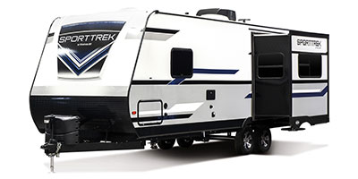 2019 Venture RV SportTrek ST252VRD Travel Trailer Exterior Front 3-4 Off Door Side with Slide Out