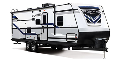 2019 Venture RV SportTrek ST271VMB Travel Trailer Exterior Front 3-4 Door Side