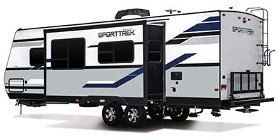 2019 Venture RV SportTrek ST271VMB Travel Trailer Exterior Rear 3-4 Off Door Side Slide Out