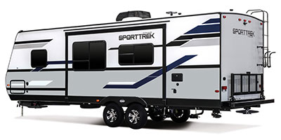 2019 Venture RV SportTrek ST271VMB Travel Trailer Exterior Rear 3-4 Off Door Side