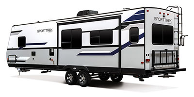 2019 Venture RV SportTrek ST312VIK Travel Trailer Exterior Rear 3-4 Off Door Side