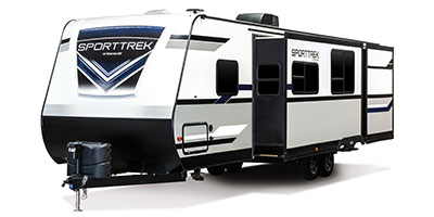 2019 Venture RV SportTrek ST320VIK Travel Trailer Exterior Front 3-4 Off Door Side with Slide Out
