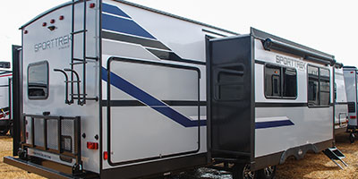 2019 Venture RV SportTrek ST327VIK Travel Trailer Show Exterior Rear 3-4 Door Side Slide Out