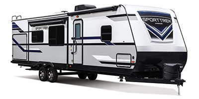 2019 Venture RV SportTrek ST327VIK Travel Trailer Exterior Front 3-4 Door Side