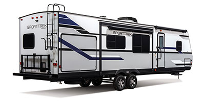 2019 Venture RV SportTrek ST327VIK Travel Trailer Exterior Rear 3-4 Door Side