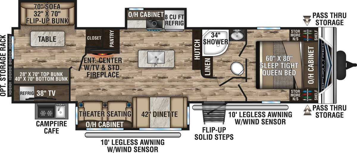 2020 Venture RV SportTrek ST327VIK Theater Seating Option Travel Trailer Floorplan