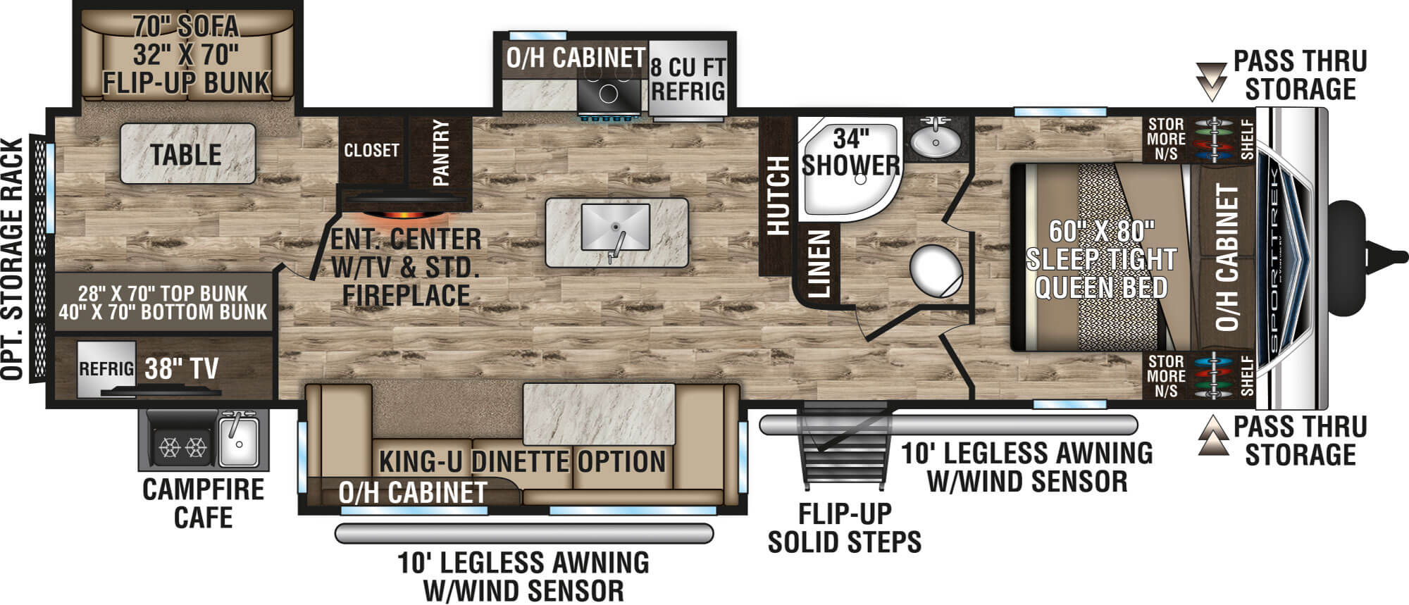 2020 Venture RV SportTrek ST327VIK King-U Dinette Option Travel Trailer Floorplan