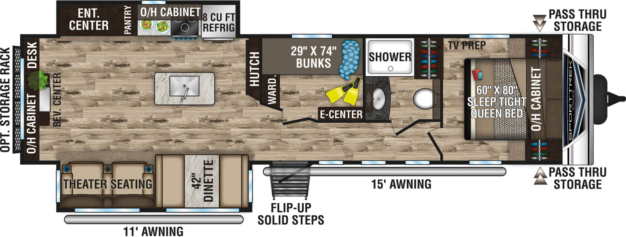 2020 Venture RV SportTrek ST342VMB Theater Seating Option Travel Trailer Floorplan