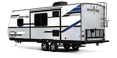 2020 Venture RV SportTrek ST241VMS Travel Trailer Exterior Rear 3-4 Off Door Side