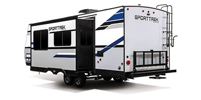 2020 Venture RV SportTrek ST271VMB Travel Trailer Exterior Rear 3-4 Off Door Side with Slide Out