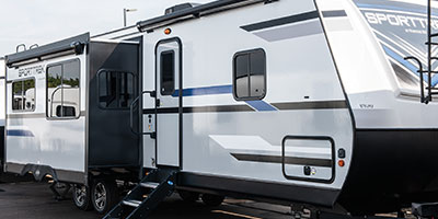 2020 Venture RV SportTrek ST327VIK Travel Trailer Exterior Front 3-4 Door Side