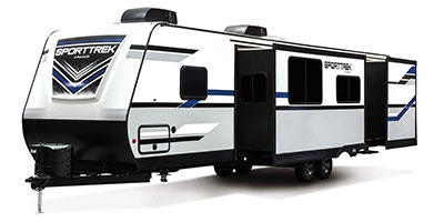 2020 Venture RV SportTrek ST332VBH Travel Trailer Exterior Front 3-4 Off Door Side with Slide Out