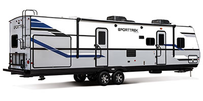 2020 Venture RV SportTrek ST332VBH Travel Trailer Exterior Rear 3-4 Door Side