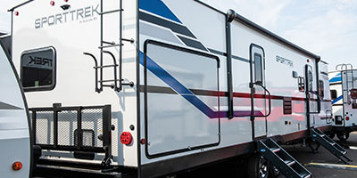 2019 Venture RV SportTrek ST332VBH Travel Trailer Exterior Rear 3-4 Door Side