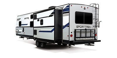 2020 Venture RV SportTrek ST342VMB Travel Trailer Exterior Rear 3-4 Off Door Side with Slide Out