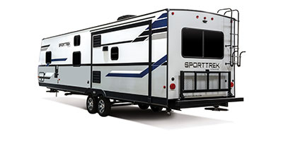 2020 Venture RV SportTrek ST342VMB Travel Trailer Exterior Rear 3-4 Off Door Side