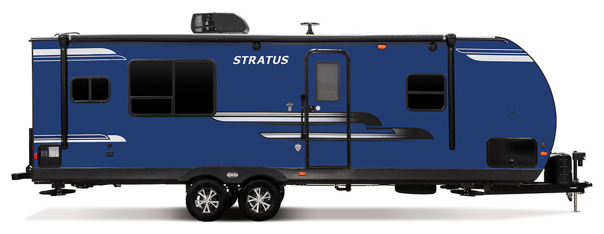 2019 Venture RV Stratus SR261VRK Travel Trailer Exterior Side Profile Door shown in Indigo Blue