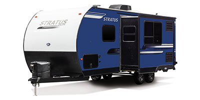 2019 Venture RV Stratus SR231VRB Travel Trailer Exterior Front 3-4 Off Door Side with Slide Out