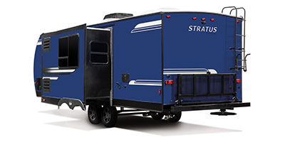 2019 Venture RV Stratus SR261VBH Travel Trailer Exterior Rear 3-4 Off Door Side with Slide Out