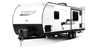 2019 Venture RV Stratus SR261VRK Travel Trailer Exterior Front 3-4 Off Door Side Shown in Polar White
