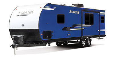2019 Venture RV Stratus SR271VRS Travel Trailer Exterior Front 3-4 Off Door Side Shown in Indigo Blue