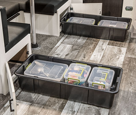 2020 Venture RV Stratus SR281VBH Travel Trailer Dinette Storage