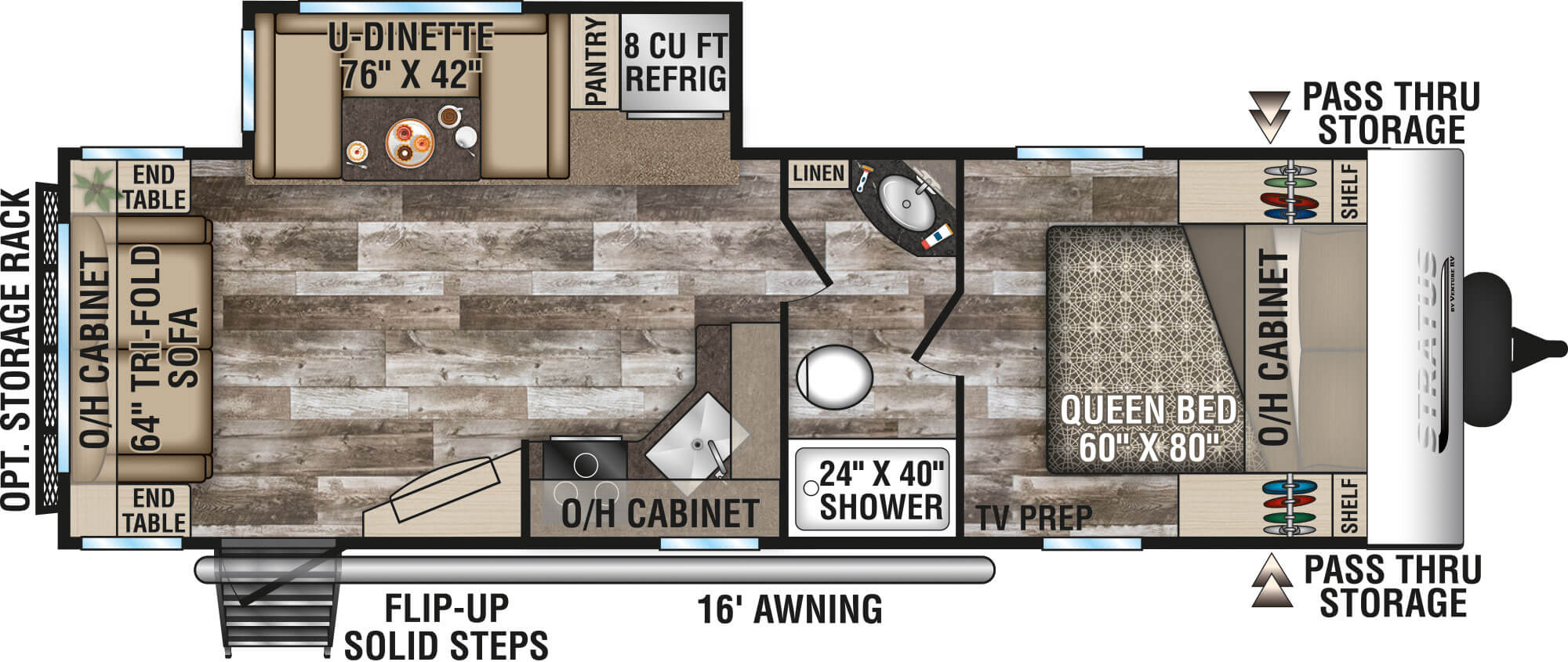 2020 Venture RV Stratus SR261VRL Tri-Fold Sofa Option Travel Trailer Floorplan