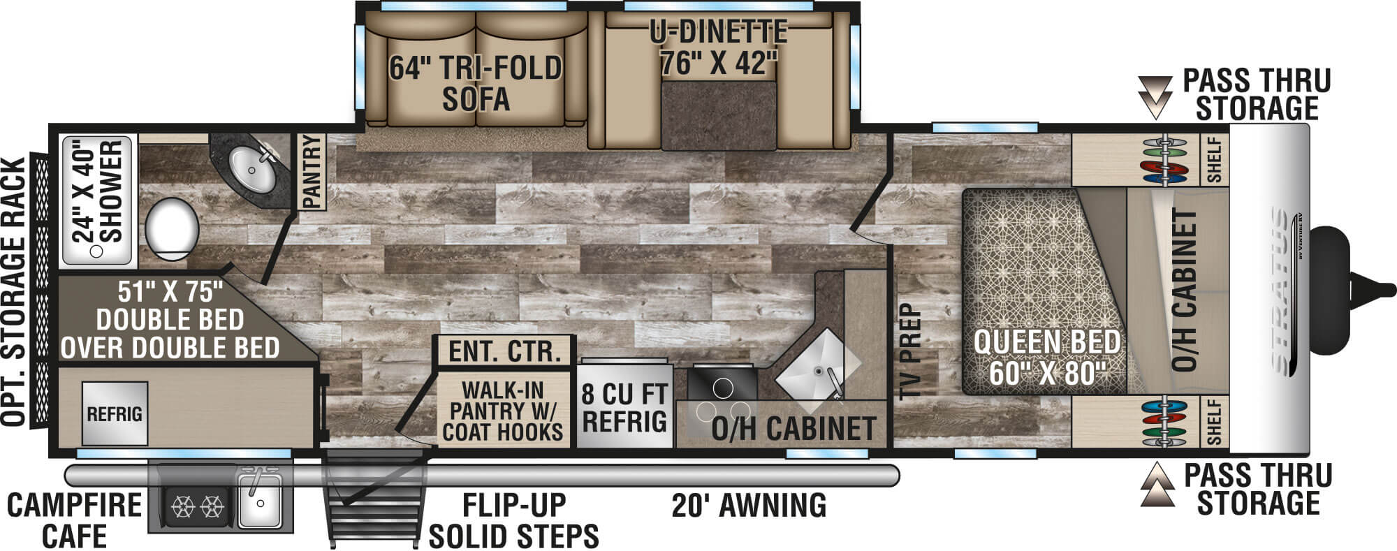 2020 Venture RV Stratus SR281VBH Tri-Fold Sofa Option Travel Trailer Floorplan
