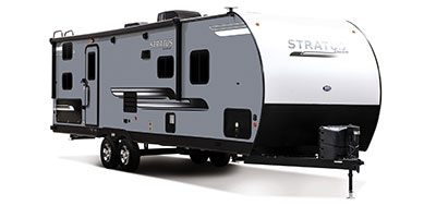 2020 Venture RV Stratus SR281VBH Travel Trailer Exterior Front 3-4 Door Side shown in Aztec Grey