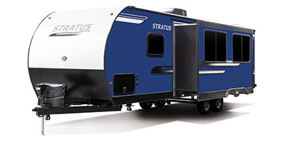 2020 Venture RV Stratus SR281VBH Travel Trailer Exterior Front 3-4 Off Door Side with Slide Out