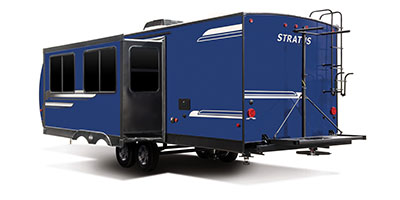 2020 Venture RV Stratus SR281VBH Travel Trailer Exterior Rear 3-4 Off Door Side with Slide Out