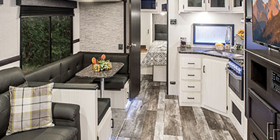 2020 Venture RV Stratus SR281VBH Travel Trailer Tri-Fold Sofa Option Kitchen