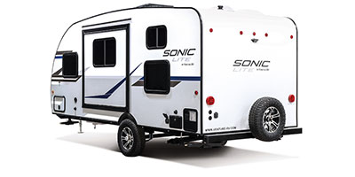 2021 Venture RV Sonic Lite SL169VUD Travel Trailer Exterior Rear 3-4 Off Door Side