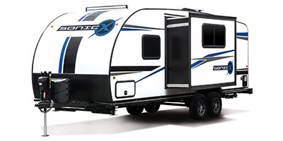 2021 Venture RV Sonic X SN220VRBX Travel Trailer Exterior Front 3-4 Off Door Side with Slide Out