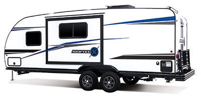 2021 Venture RV Sonic X SN220VRBX Travel Trailer Exterior Rear 3-4 Off Door Side