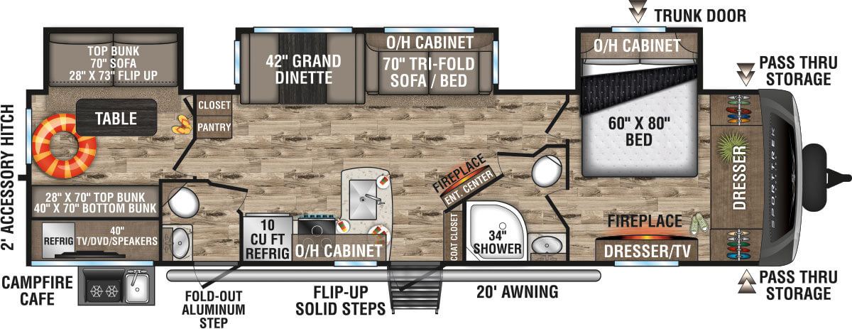 2021 Venture RV SportTrek Touring Edition STT343VBH Travel Trailer Floorplan