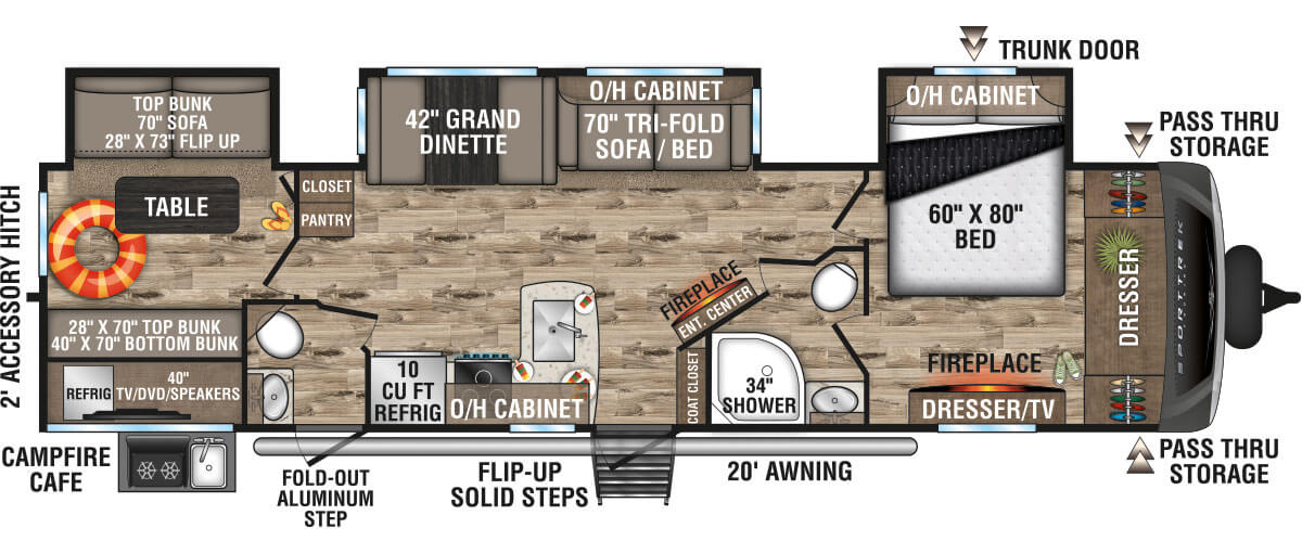 2021 Venture RV SportTrek Touring Edition STT343VBH Travel Trailer Floorplan