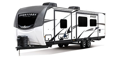 2021 Venture RV SportTrek Touring Edition STT302VRB Travel Trailer Exterior Front 3-4 Off Door Side