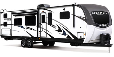 2021 Venture RV SportTrek Touring Edition STT343VIB Travel Trailer Exterior Front 3-4 Door Side