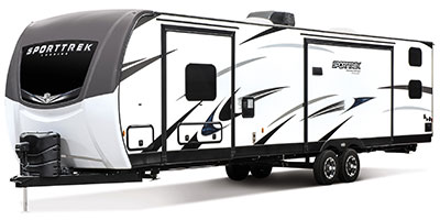 2023 Venture RV SportTrek Touring Edition STT343VIB Travel Trailer Exterior Front 3-4 Off Door Side