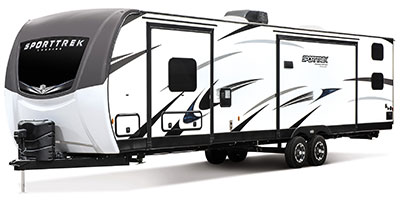 2021 Venture RV SportTrek Touring Edition STT343VIB Travel Trailer Exterior Front 3-4 Off Door Side