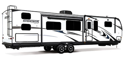 2023 Venture RV SportTrek Touring Edition STT343VIB Travel Trailer Exterior Rear 3-4 Door Side