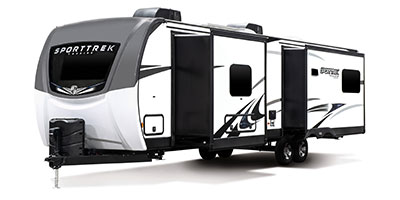 2021 Venture RV SportTrek Touring Edition STT343VIK Travel Trailer Exterior Front 3-4 Off Door Side with Slide Out