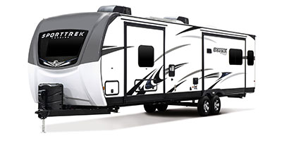 2023 Venture RV SportTrek Touring Edition STT343VIK Travel Trailer Exterior Front 3-4 Off Door Side