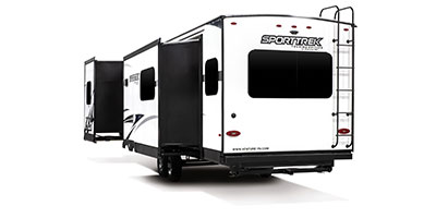 2023 Venture RV SportTrek Touring Edition STT343VIK Travel Trailer Exterior Rear 3-4 Off Door Side with Slide Out